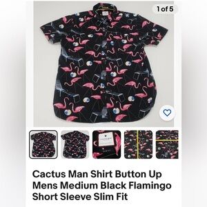 Cactus Man by Ricky Singh Slim Fit. Black pink bird  Shirt L